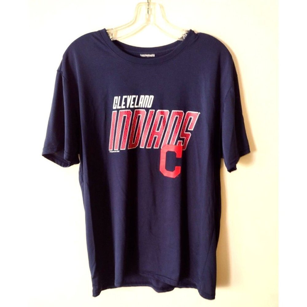 Cleveland Indians MLB T-Shirt Mens Size Large Navy Blue Short Sleeve Pullover